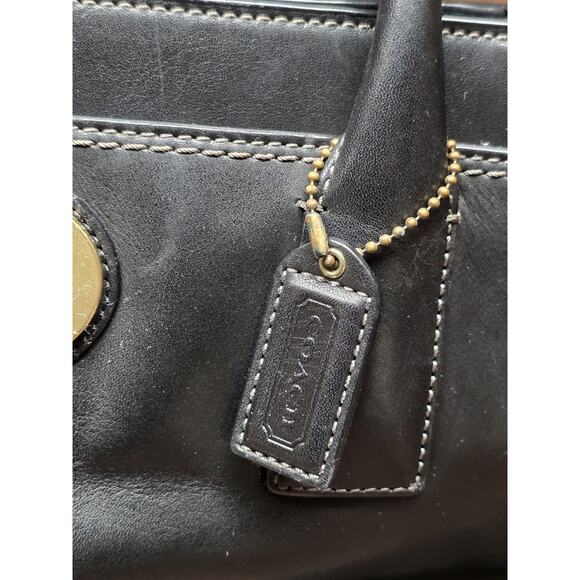 Coach Tote Bag Turn Lock Shoulder Bag Black Leather 2WAY 11554 - Picture 3 of 9